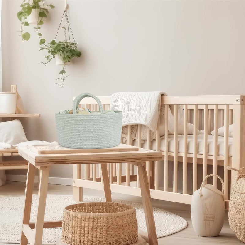 JUNBOLE Diaper Caddy Organizer Cotton Rope Baby Basket Nursery Storage and Portable Tote Bag for Car Ideal Baby Shower Gifts and Registry Must-Have for Newborn Essentials Large light green - Image 5